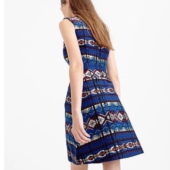J. Crew Windowpane Sleeveless Jacquard Geometric Blue/Silver A-Line Dress Sz 10 - Picture 7 of 10